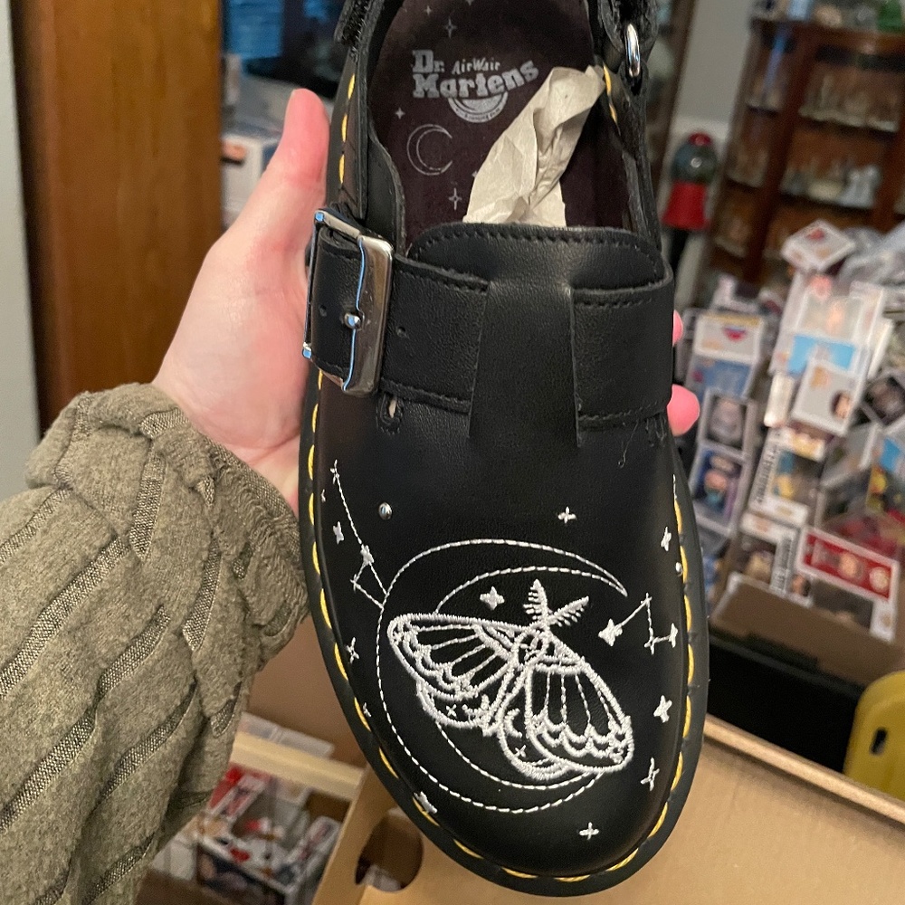 Dr Martens Jorge II Celestial Moth Embroidered Leather Mules - Women's Size 5